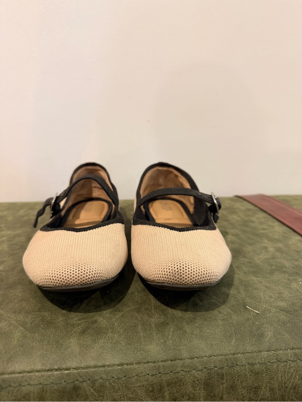 Rachel Zoe Cream & Black Mary Jane Flats with Strap - Picture 3 of 8